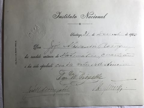 Primera imagen del registro Diploma Rendición de examen de Matemáticas, 4to año de Jorge Alessandri Rodríguez