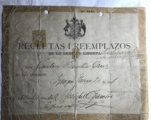 Primera imagen del registro Certificado reclutas y reemplazos de Carlos Benito Crus