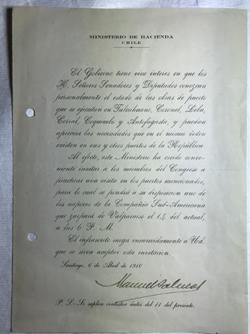 Primera imagen del registro Invitación a Sres Diputados y Senadores a conocer obras de los puertos