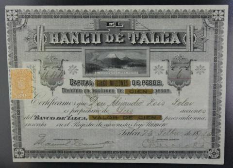 Primera imagen del registro Certificado de Acciones del Banco de Talca
