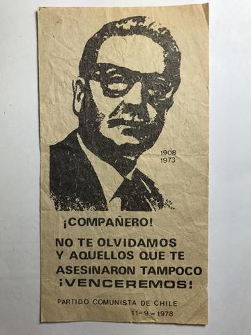 Primera imagen del registro Panfleto de la conmemoración de la muerte del Presidente Salvador Allende
