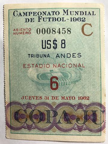 Primera imagen del registro Boleto de ingreso al campeonato mundial de futbol de Chile 1962. 6, jueves 31 de mayo.