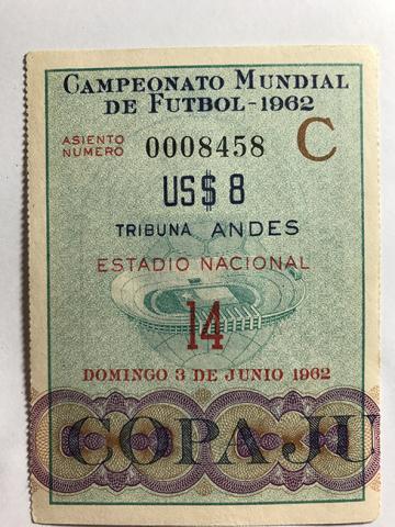 Primera imagen del registro Boleto de ingreso al campeonato mundial de futbol de Chile 1962. 14, domingo 3 de junio.