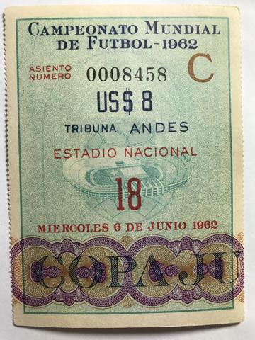 Primera imagen del registro Boleto de ingreso al campeonato mundial de futbol de Chile 1962. 18, miércoles 6 de junio.