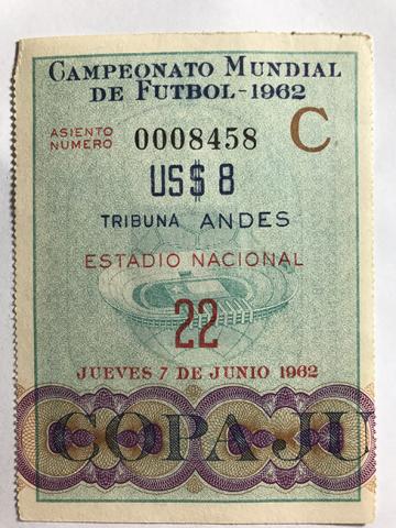 Primera imagen del registro Boleto de ingreso al campeonato mundial de futbol de Chile 1962. 22, juves 7 de junio.