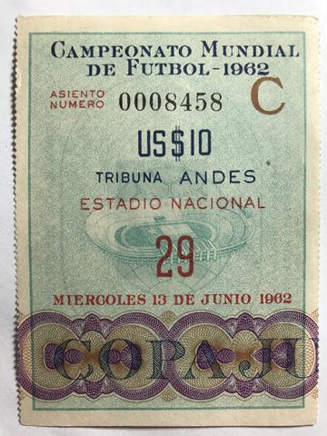 Primera imagen del registro Boleto de ingreso al campeonato mundial de futbol de Chile 1962. 29, miércoles 13 de junio.