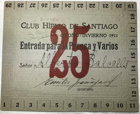 Primera imagen del registro Tarjeta de entrada para prensa y varios del Club Hípico de Santiago