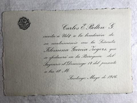 Primera imagen del registro Parte de Matrimonio Carlos Bolton y Filomena Garcia Zegers