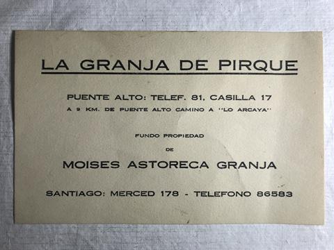 Primera imagen del registro Publicidad de La Granja de Pirque, Fundo Propiedad de Moises Astoreca Granja