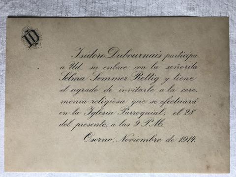 Primera imagen del registro Parte matrimonio de Isidoro Dubormais y Selma Sommer Rettig