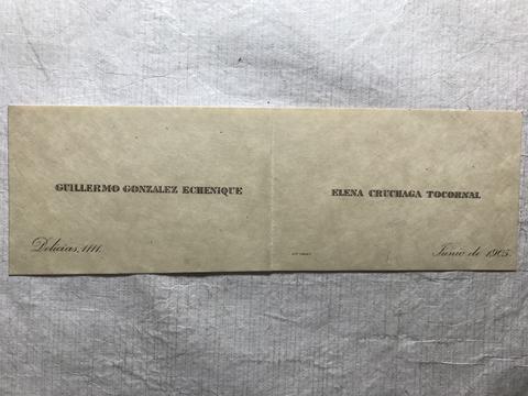 Primera imagen del registro Tarjeta de visita de Guillermo González Echeñique y Elena Cruchaga Tocornal