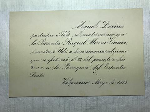 Primera imagen del registro Matrimonio Miguel Dueñas con Raquel Merino Vicuña