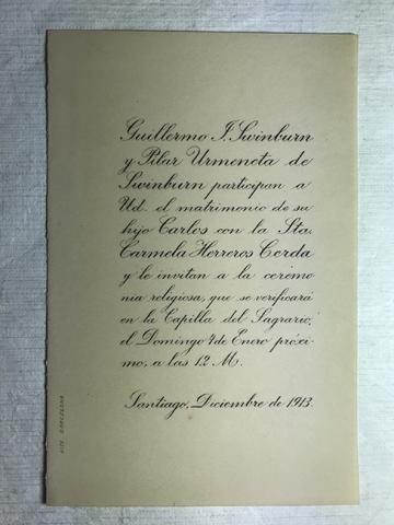 Primera imagen del registro Parte matrimonio de Carlos Swinburn y Carmela Herreros Cerda