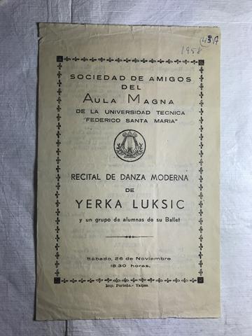 Primera imagen del registro Programa del recital de danza moderna de Yerka Luksic y un grupo de sus alumnas