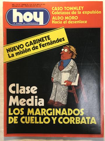 Primera imagen del registro Revista HOY año I n°47. 19 abril-25 abril 1978. Caso Townley coletazos de la expulsión
