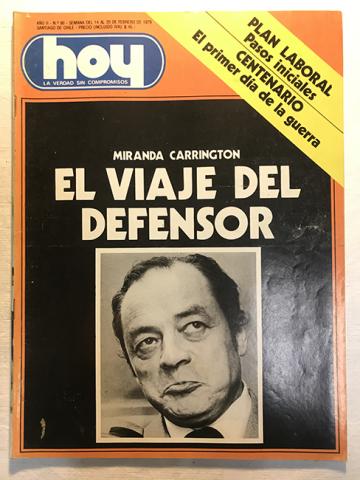 Primera imagen del registro Revista HOY año II n°90. 14 febrero-20 febrero 1979. Miranda Carrington: El viaje del defensor