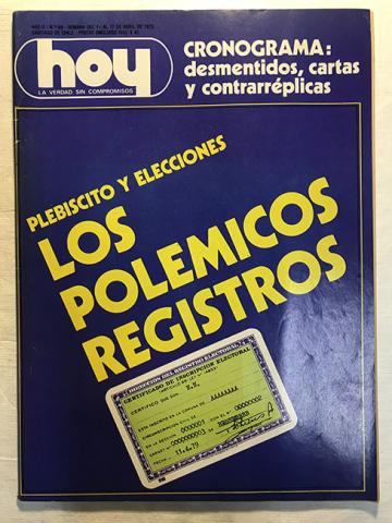 Primera imagen del registro Revista HOY año II n°98. 11 abril-17 abril 1979. Plebiscito y elecciones: Los polémicos registros