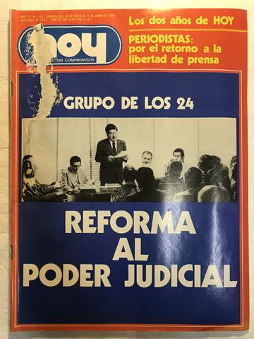 Primera imagen del registro Revista HOY año III n°105. 30 mayo-5 junio 1979. Grupo de los 24: Reforma al Poder Judicial