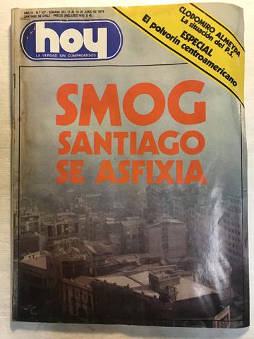 Primera imagen del registro Revista HOY año III n°107. 13 junio-19 junio 1979. Smog Santiago se asfixia