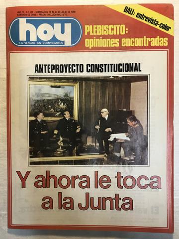 Primera imagen del registro Revista HOY año IV n°156. 16 julio-22 julio 1980. Anteproyecto constitucional: Y ahora le toca a la Junta