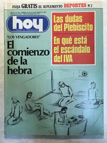 Primera imagen del registro Revista HOY año IV n°161. 20 agosto-26 agosto 1980. "Los vengadores" El comienzo de la hebra