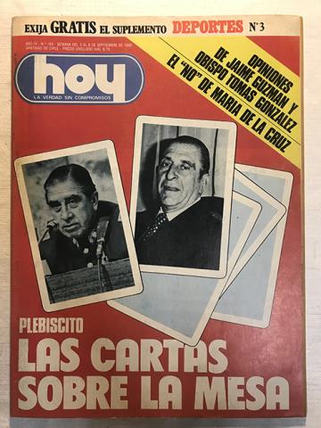 Primera imagen del registro Revista HOY año IV n°163. 3 septiembre-9 septiembre 1980. Plebiscito Las cartas sobre la mesa