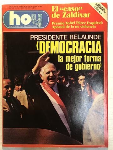 Primera imagen del registro Revista HOY año IV n°170. 22 octubre-28 octubre 1980. Presidente Belaunde "Democracia; la mejor forma de gobierno"