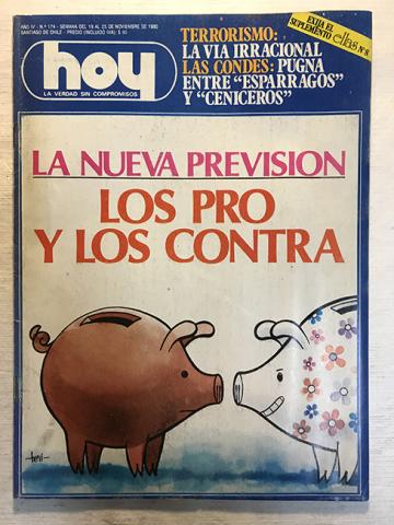 Primera imagen del registro Revista HOY año IV n°174. 19 noviembre-25 noviembre 1980. La nueva previsión: los Pro y los Contra