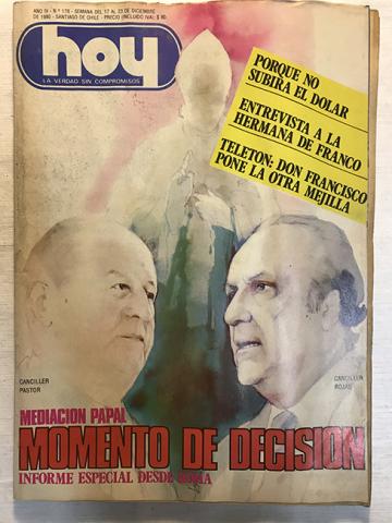 Primera imagen del registro Revista HOY año IV n°178. 17 diciembre-23 diciembre 1980. Mediación papal: momento de decidión