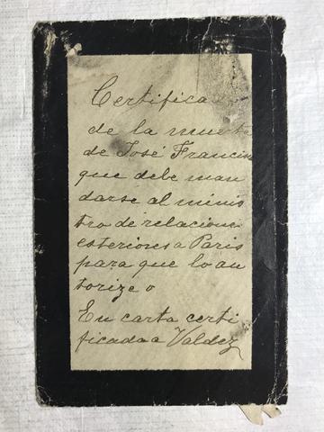 Primera imagen del registro Certificado de la muerte de José Francisco para entregar al Ministerio de RR.EE en París