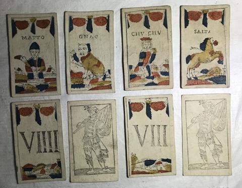 Primera imagen del registro Juego de 38 naipes pintados. Il Gioco del Cucco
