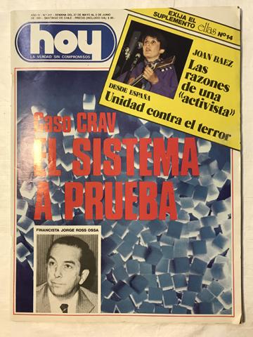 Primera imagen del registro Revista HOY año IV n°201. 27 mayo-2 junio 1981. Caso CRAV el sistema a prueba