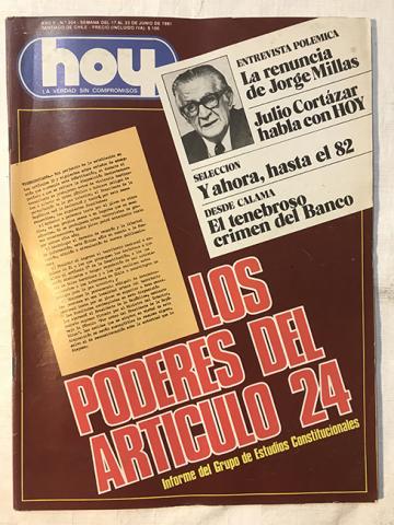 Primera imagen del registro Revista HOY año V n°204. 17 junio-23 junio 1981. Los poderes del artículo 24