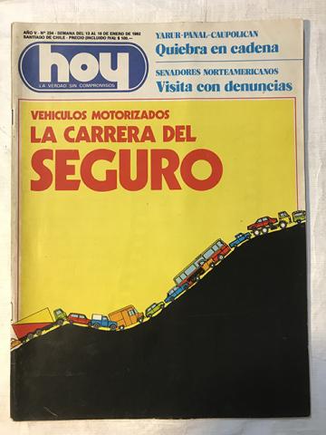Primera imagen del registro Revista HOY año V n°234. 13 enero-19 enero 1982. Vehículos motorizados la carrera del seguro