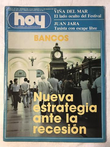 Primera imagen del registro Revista HOY año V n°240. 24 febrero-2 marzo 1982. Bancos, nueva estrategia ante la recesión