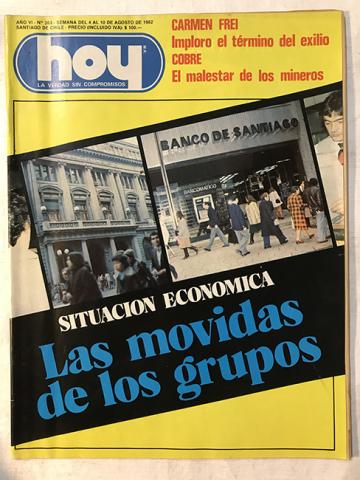 Primera imagen del registro Revista HOY año VI n°263. 4 agosto-10 agosto 1982. Situación económica, las movidas de los grupos