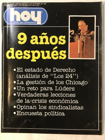 Primera imagen del registro Revista HOY año VI n°268. 8 septiembre-14 septiembre 1982. 9 años después
