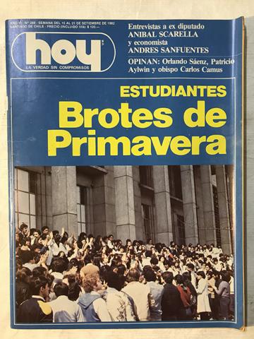 Primera imagen del registro Revista HOY año VI n°269. 15 septiembre-21 septiembre 1982. Estudiantes, brotes de primavera
