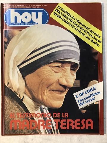 Primera imagen del registro Revista HOY año VI n°270. 22 septiembre-28 septiembre 1982. El testimonio de la madre Teresa
