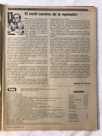 Primera imagen del registro Revista HOY año VI n°281. 8 diciembre-14 diciembre 1982. La estrategia del populismo