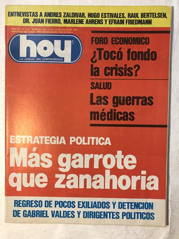 Primera imagen del registro Revista HOY año VII n°312. 13 julio- 19 julio 1983. Estrategia política: Más garrote que zanahoria