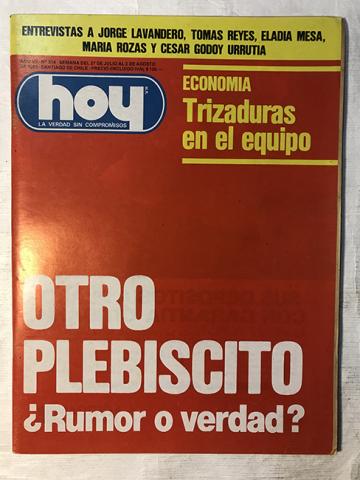 Primera imagen del registro Revista HOY año VII n°314. 27 julio-2 agosto 1983. Otro plebiscito ¿Rumor o verdad?