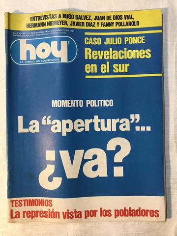 Primera imagen del registro Revista HOY año VII n°318. 24 agosto-30 agosto 1983. momento político: La "apertura"… ¿va?