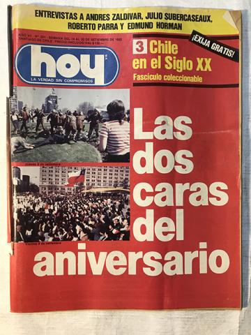 Primera imagen del registro Revista HOY año VII n°321. 14 septiembre-20 septiembre 1983. Las dos caras del aniversario