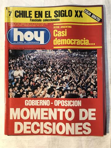 Primera imagen del registro Revista HOY año VII n°325. 12 octubre-18 octubre 1983. Momento de decisiones