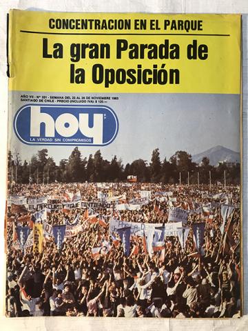 Primera imagen del registro Revista HOY año VII n°331. 23 noviembre-29 noviembre 1983. La gran parada de la oposición