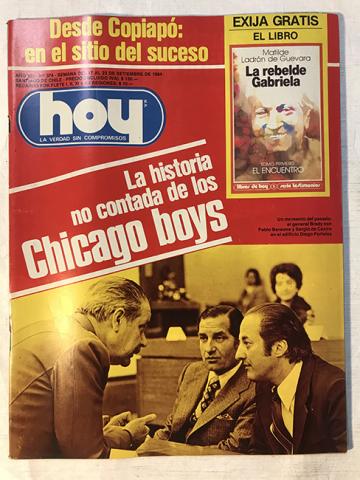 Primera imagen del registro Revista HOY año VIII n°374. 17 septiembre-23 septiembre 1984. La historia no contada de los Chicago Boys