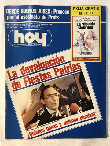 Primera imagen del registro Revista HOY año VIII n°375. 24 septiembre-30 septiembre 1984. La devaluación de Fiestas Patrias