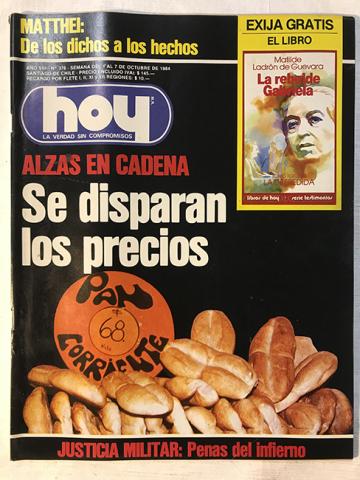 Primera imagen del registro Revista HOY año VIII n°376. 1 octubre-7 octubre 1984. Alzas en cadena: Se disparan los precios