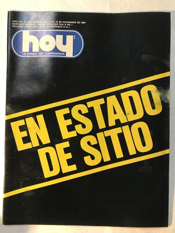 Primera imagen del registro Revista HOY año VIII n°382. 12 noviembre-18 noviembre 1984. En estado de sitio